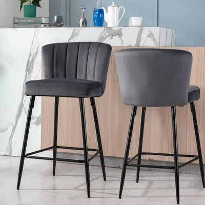 Anita Velvet Bar Stool in Grey - Set Of 2