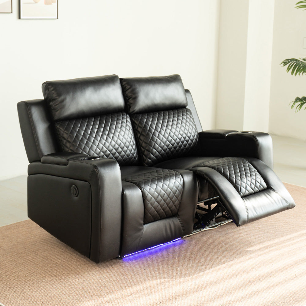 2 Seater Electric Leather Recliner Sofa with Diamond Stitching