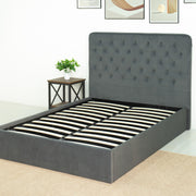 Velvet Upholstered Bed with Tufted Headboard & Ottoman Storage