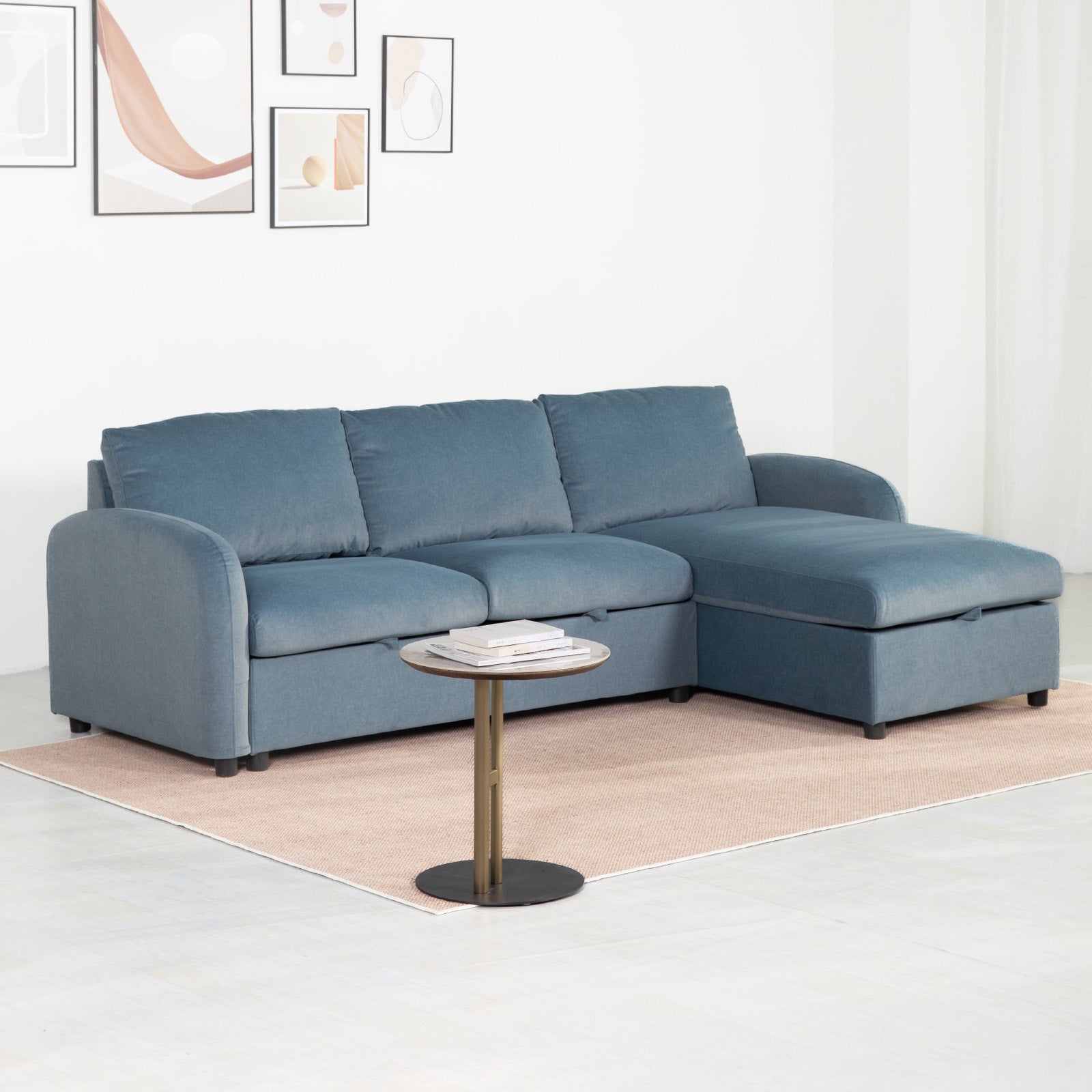 3-Seater Microfibre Fabric Sofa with Chaise & Built-in Storage – W250cm