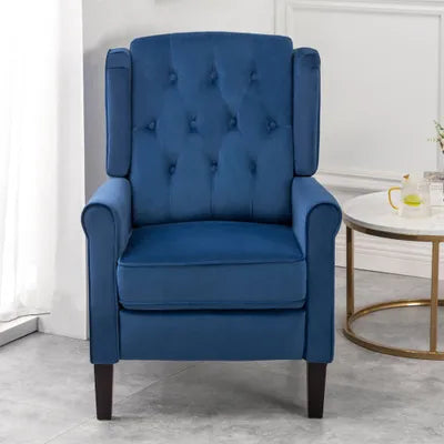 Beverley Studded Wingback Velvet Recliner Chair In Blue