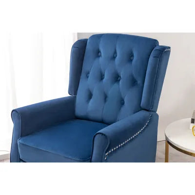 Beverley Studded Wingback Velvet Recliner Chair In Blue