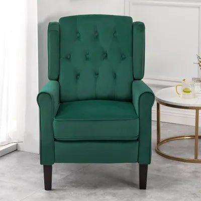 Beverley Studded Wingback Velvet Recliner Chair In Green