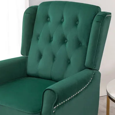 Beverley Studded Wingback Velvet Recliner Chair In Green