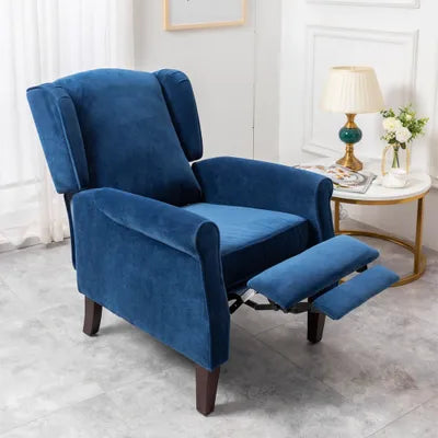 Beverley Wingback Velvet Recliner Chair In Blue
