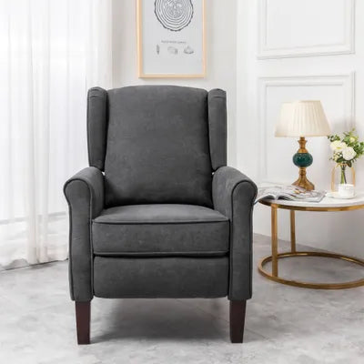 Beverley Wingback Fabric Recliner Chair In Grey