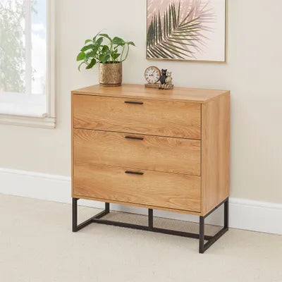 Darwin Industrial Style 3 Drawer Chest Of Drawers Cabinet