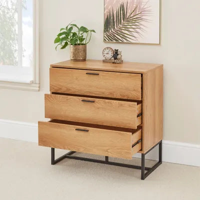 Darwin Industrial Style 3 Drawer Chest Of Drawers Cabinet