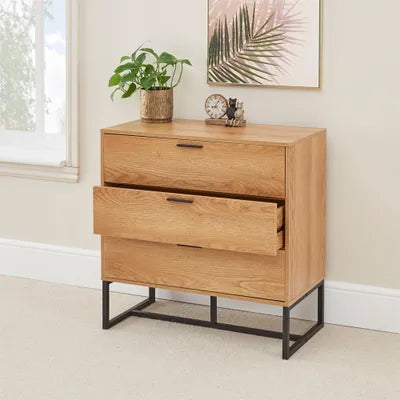 Darwin Industrial Style 3 Drawer Chest Of Drawers Cabinet