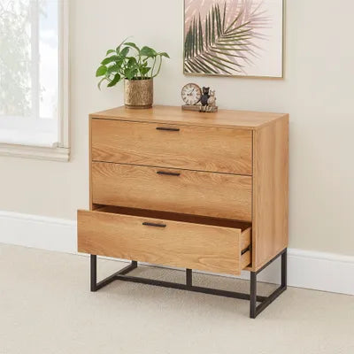 Darwin Industrial Style 3 Drawer Chest Of Drawers Cabinet