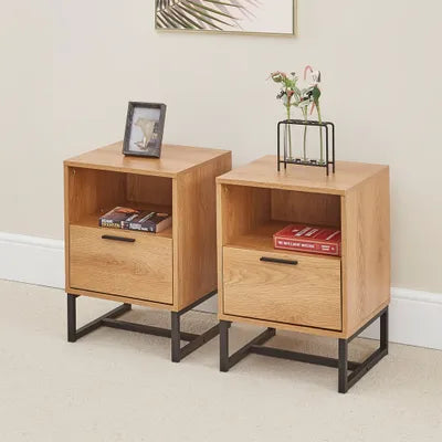 Darwin Industrial Style Set Of 2 One Drawer Bedside Tables
