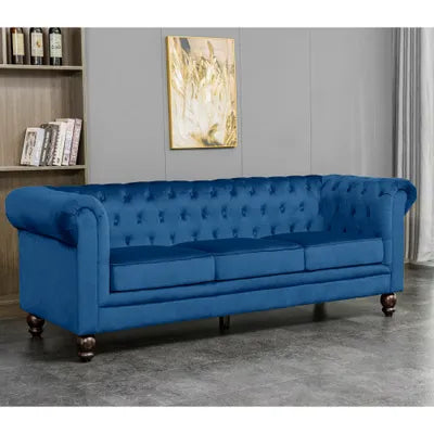 Euston 3 Seater Velvet Sofa in Blue Velvet