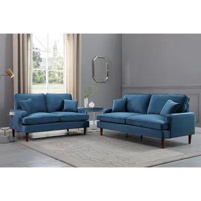 Lancefield 3+2 Seater Blue Velvet Sofa Set