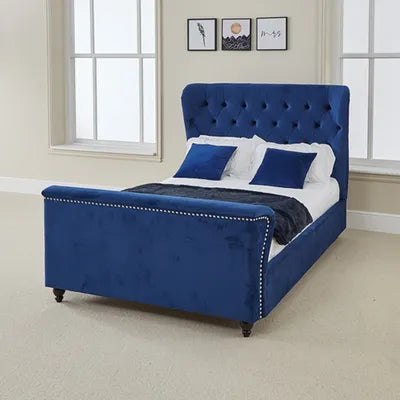 Camden Blue Velvet Chesterfield Bed - Double