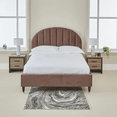 Mia Taupe Velvet Chesterfield Bed - Double