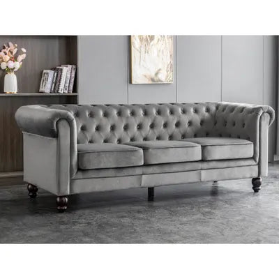 Euston 3 Seater Velvet Sofa in Grey Velvet