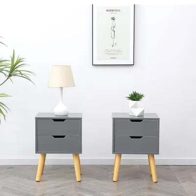 Miska Two Drawer Bedside Tables In Grey - Set Of 2