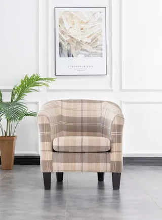 Beverley Fabric Tub Chair In Brown Tartan