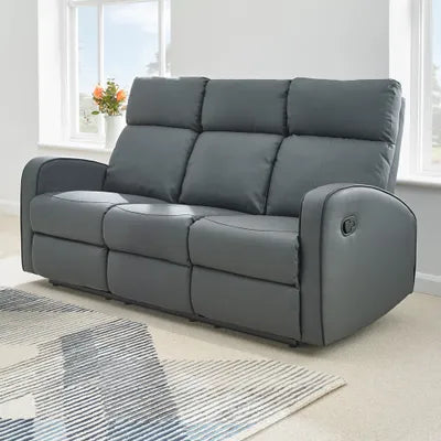 Sydney Grey Leather 3 Seater Recliner Sofa