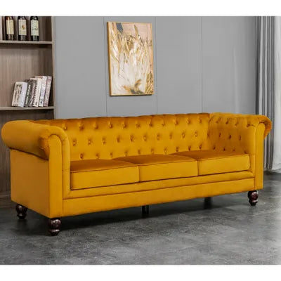 Euston 3 Seater Velvet Sofa in Mustard Velvet